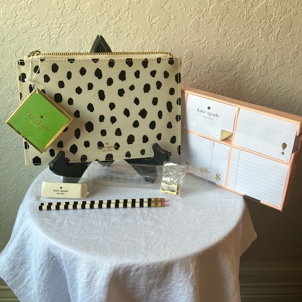 Kate Spade: Pencil Pouch & Strike Gold Sticky Note Set-Lot of 7